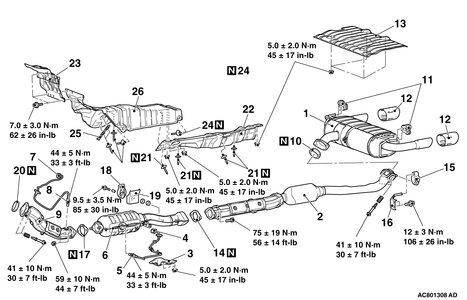 15 EXHAUST PIPE, MAIN MUFFLER AND CATALYTIC CONVERTER REMOVAL AND