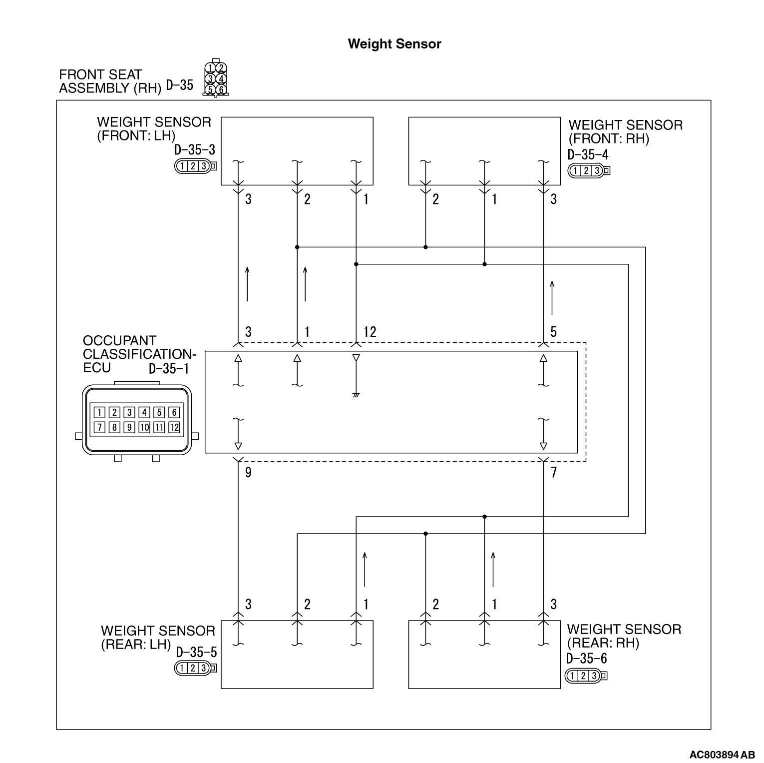52BDTC B1B7A PASSENGER SEAT WEIGHT SENSOR (POWER SUPPLY SIDE) SHORT