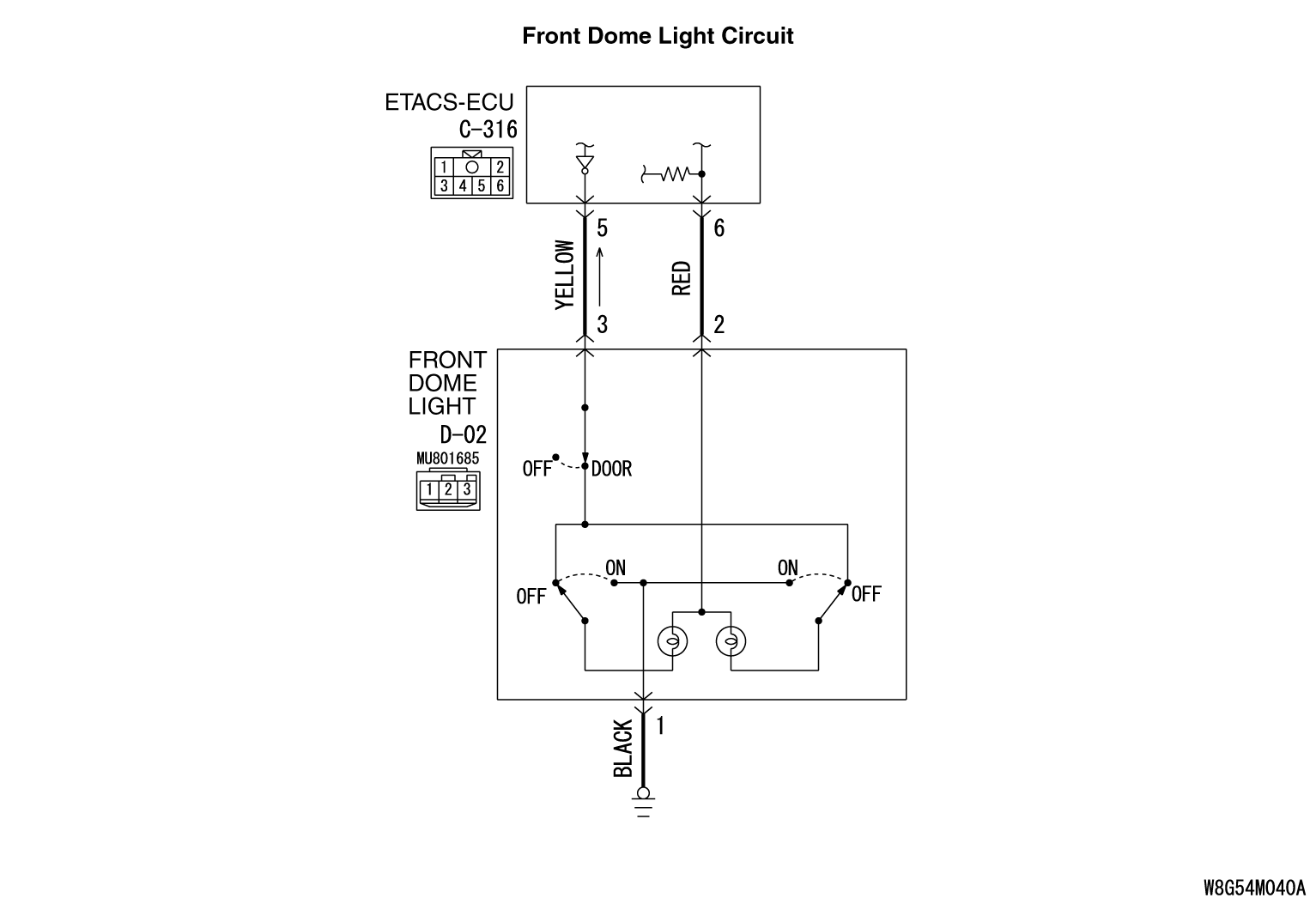 54A-FRONT DOME LIGHT DOES NOT ILLUMINATE NORMALLY.