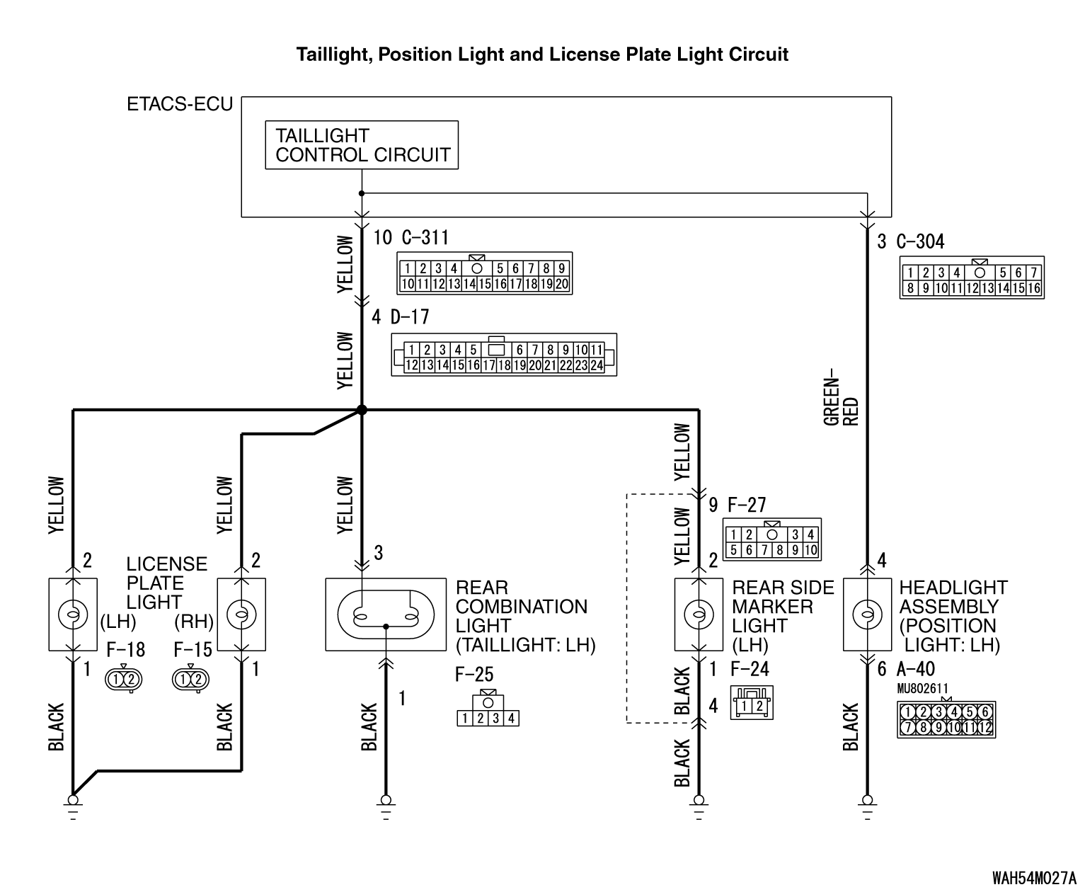 54A-CODE NO.B16A1 TAIL LIGHT (LH) CIRCUIT OPEN