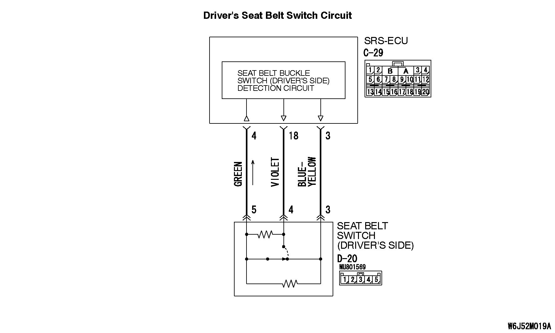 52DTC B1520 SEAT BELT SWITCH (LH) MALFUNCTION